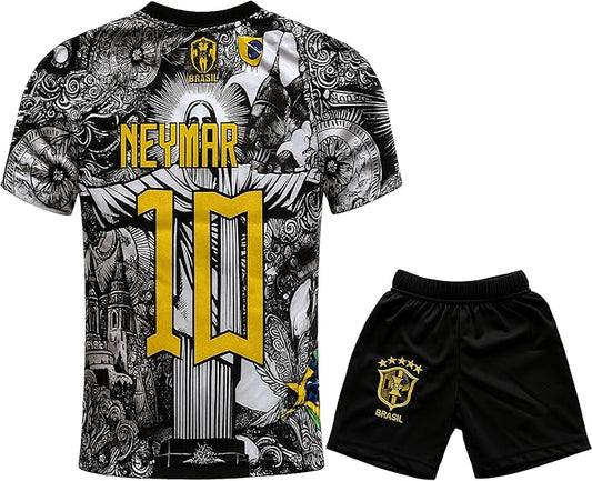 Neymar Brazil Jersey No. 10 Maxi Set JESUS Edition Black 2026 – 2 Pieces Football Gift Kit