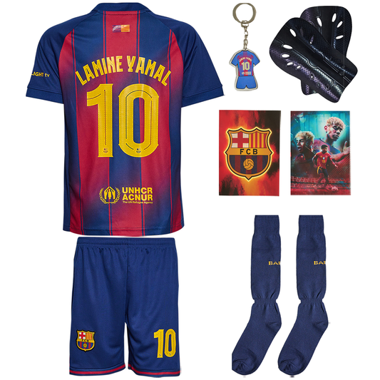 Yamal Kids Jersey No. 10 Maxi Set Home Edition Red-Blue 2026 – 6-Piece Football Gift Kit incl. Shin Guards & Poster