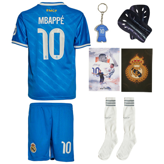 Mbappe Jersey No. 10 Maxi Set Third Edition Blue 2026 – 6-Piece Football Gift Kit incl. Socks & Keychain & Shin Guard & Poster
