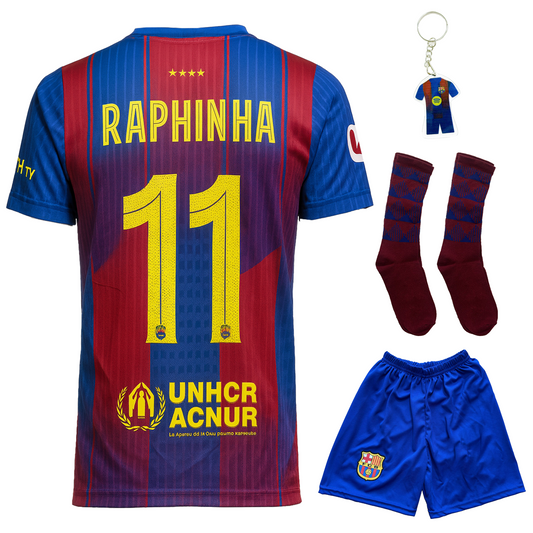Raphinha Kids Jersey No. 11 Set Home Edition White 2026 – 4 -Piece Football Gift Kit incl.