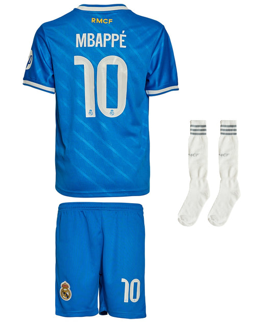 Mbappe Kids Jersey No. 10 Socks Set Third Blue Edition 2026 – 3-Piece Football Gift Kit incl. Socks